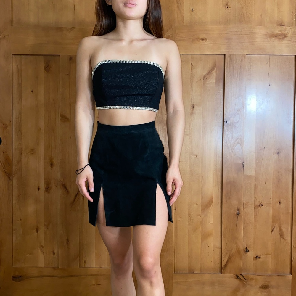 Panoply Sparkly Bandeau Top & Leather Skirt Set